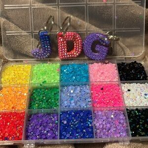 3 D printed alphabet key chains  printed and Bedazzled in your color choice
